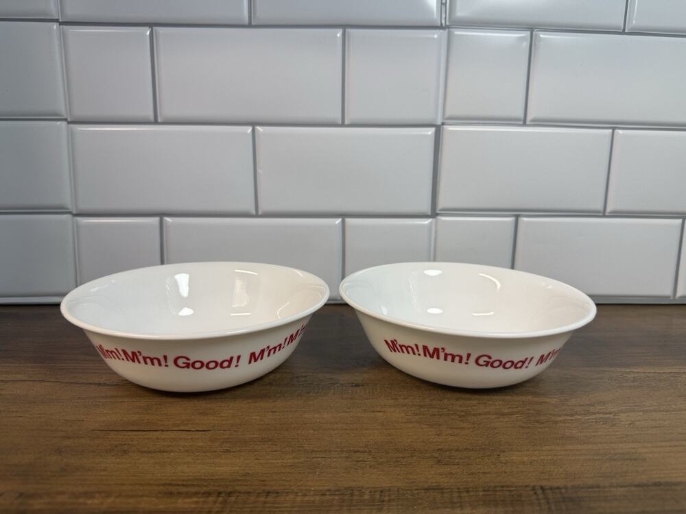 Corning Corelle Campbell's Soup Bowls M'm! Good! Set Of 2 Red White